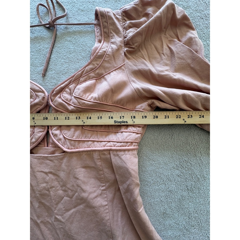 FARM Rio for Anthropologie Rose Pink Puff Sleeve V Neck Mini Dress XL - Picture 3 of 9